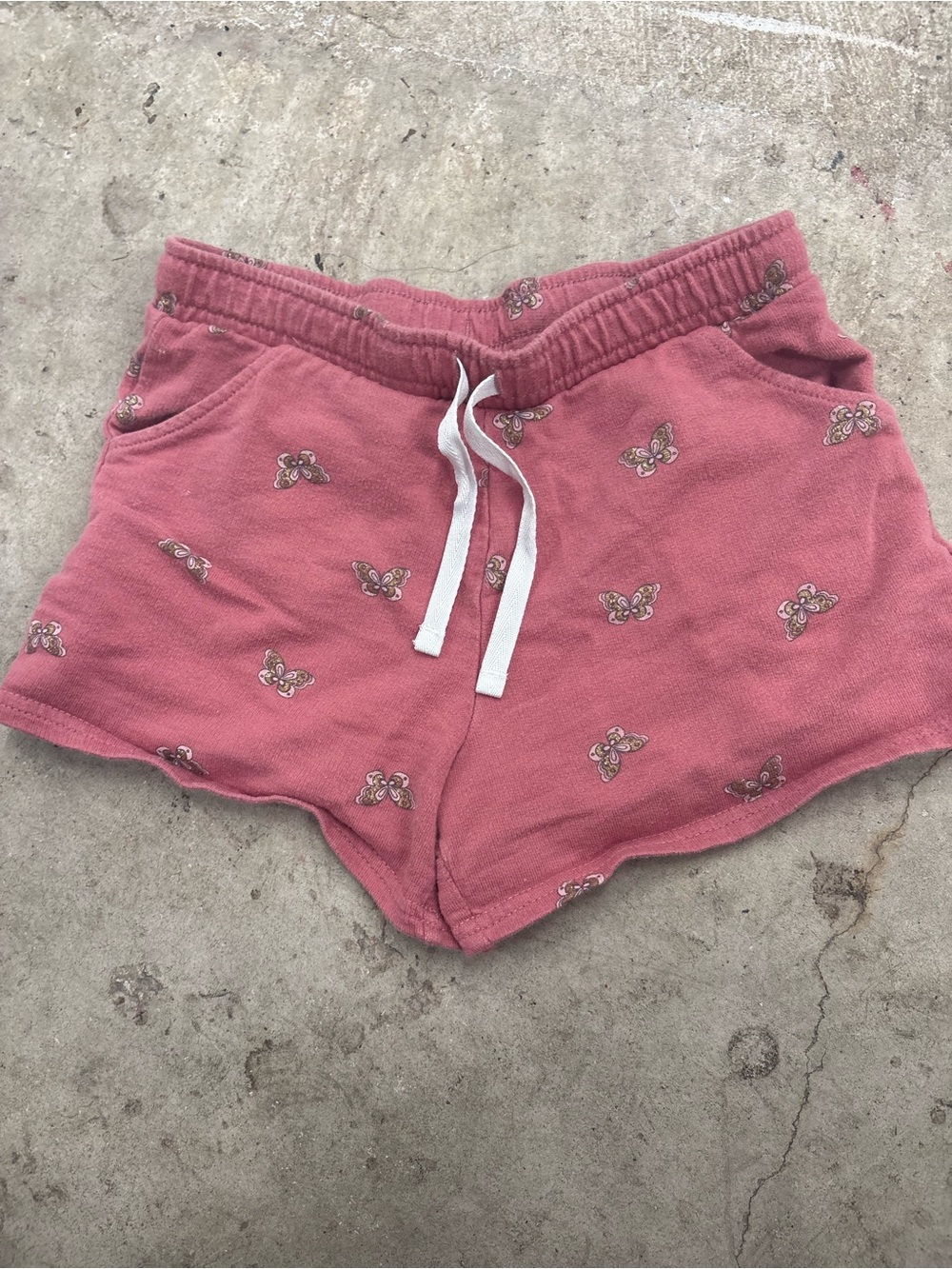 Carter's Kid Girls Pink Butterfly Knit Shorts Elastic Waist Drawstring Size 7/7A